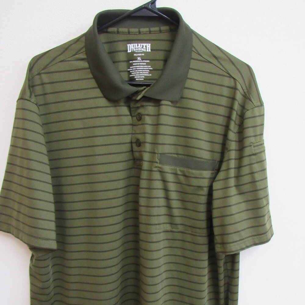 Duluth Trading Co Relaxed Fit Green Striped Short-Sleeve Golf Polo Shirt XL